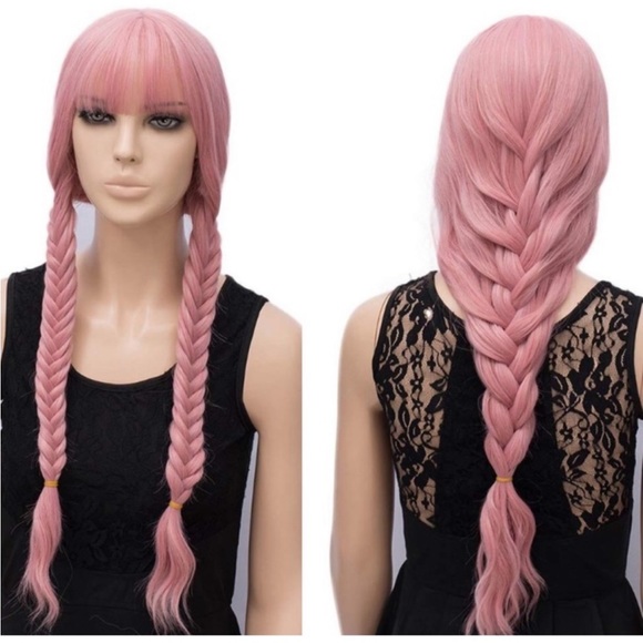 Pink Wig Long Natural Curly Wavy Hair Wigs